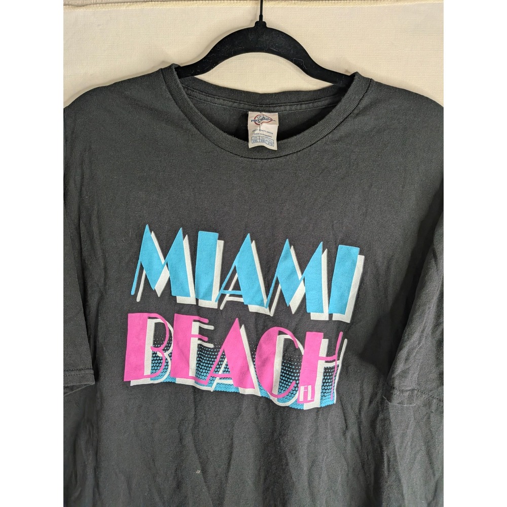 Vintage 90s Y2K Miami Beach Graphic T-Shirt Black 2XL Souvenir 100% Cotton - Picture 12 of 12